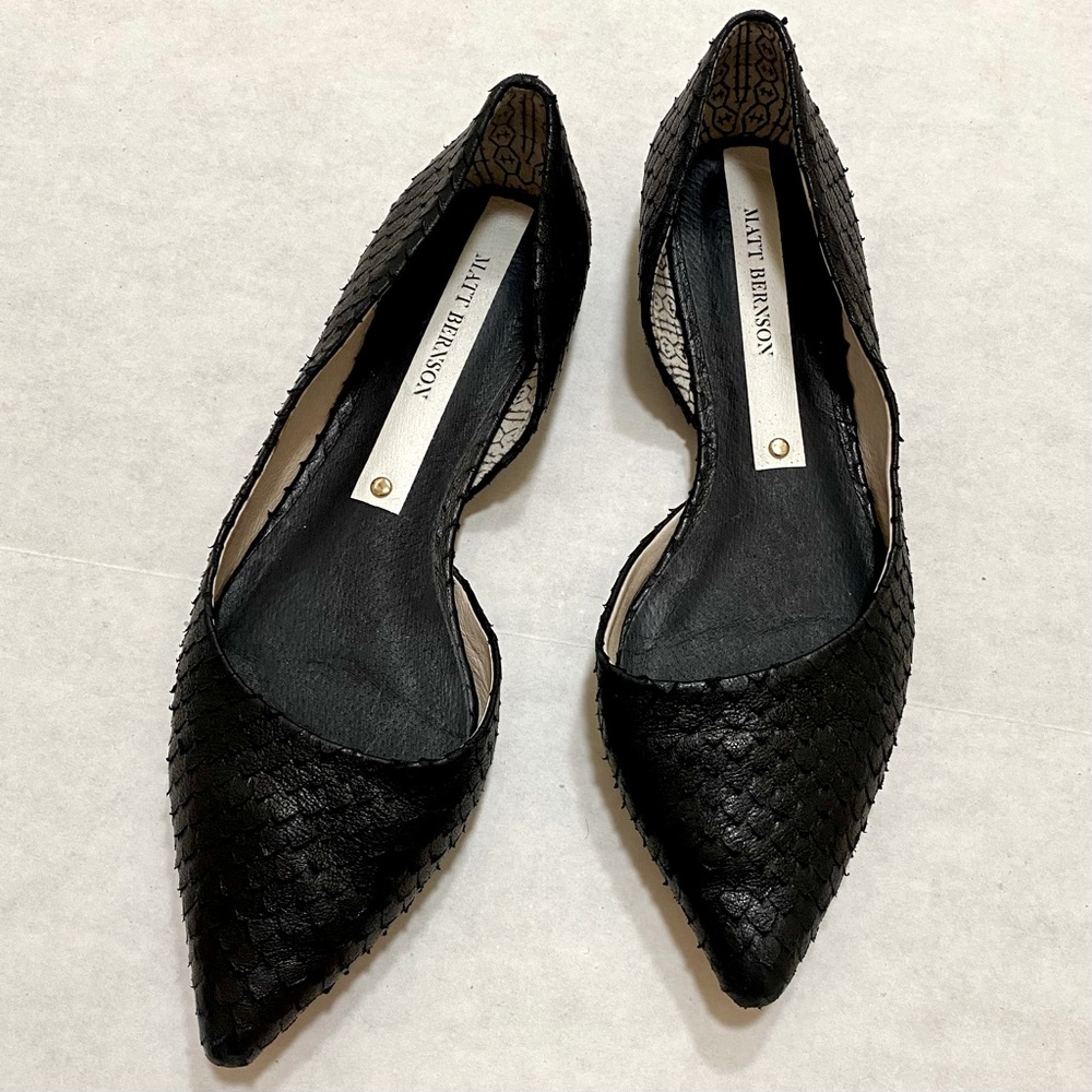 Matt Bernson Black Pointed Weave Leather Flats
